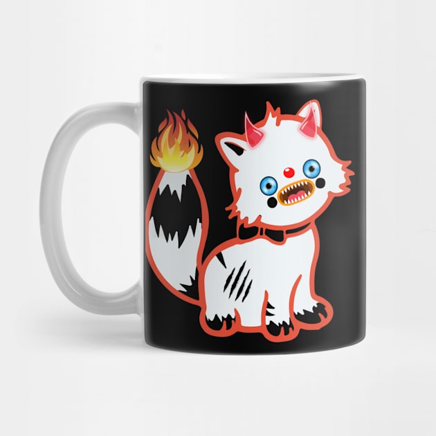 Demonic cat with a flaming tail and horns on its head by LordKaoz